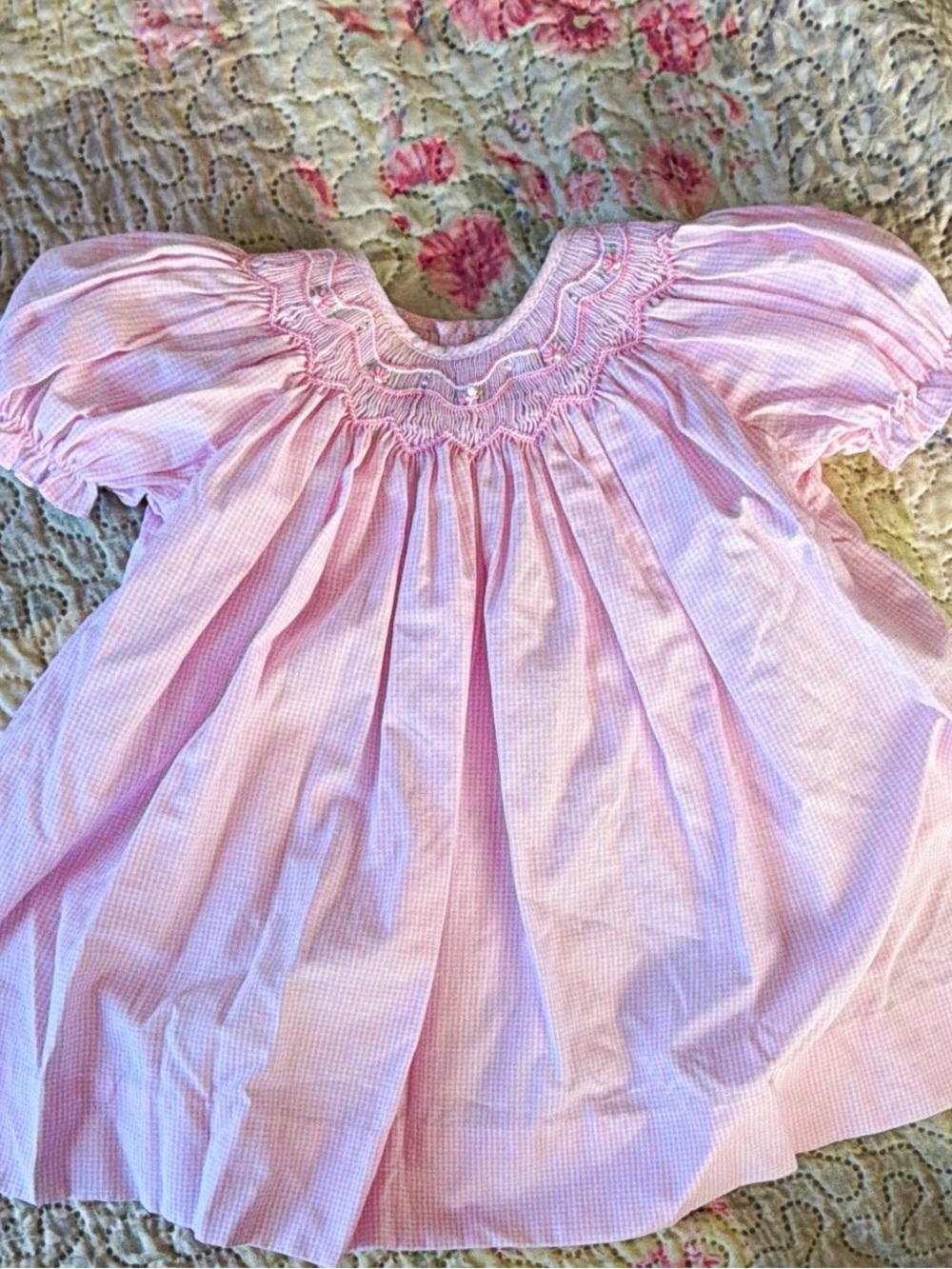 Petit Ami Pink Smocked Puff Sleeve Blouse 3m New without Tags